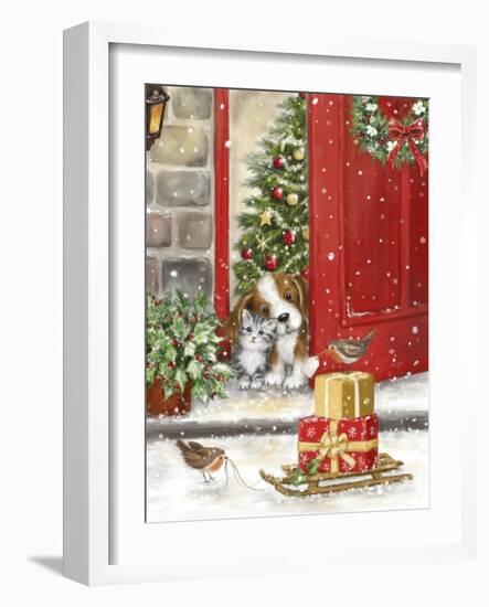 Dog and Cat at Door-MAKIKO-Framed Giclee Print