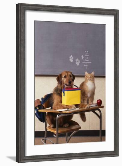 Dog and Cat at School-DLILLC-Framed Photographic Print