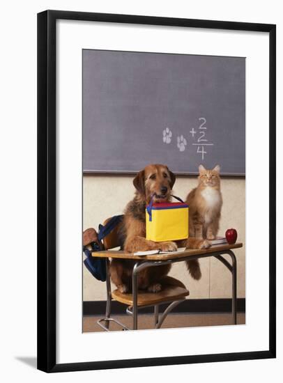 Dog and Cat at School-DLILLC-Framed Photographic Print