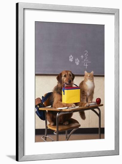Dog and Cat at School-DLILLC-Framed Photographic Print