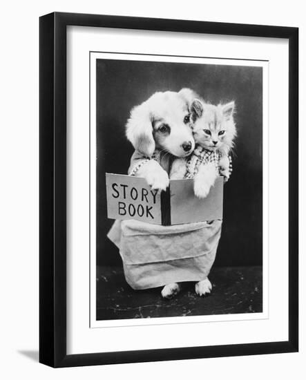 Dog and Cat Reading-null-Framed Photographic Print