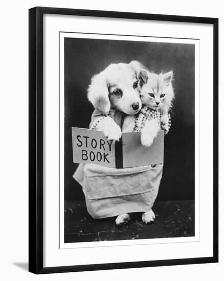 Dog and Cat Reading-null-Framed Photographic Print