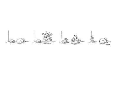 Dog and cat sleep side by side. Dog awakes violently and disturbs the cat… - New Yorker Cartoon' Premium Giclee Print - George Booth Dog and cat sleep side by side. Dog awakes violently and disturbs the cat… - New Yorker Cartoon' Premium Giclee Print - George Booth