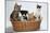 Dog and Cats Three Kittens and a Puppy Sitting in Basket-null-Mounted Photographic Print