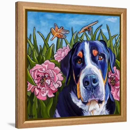 Dog and Dragonflies-Kathryn Wronski-Framed Stretched Canvas