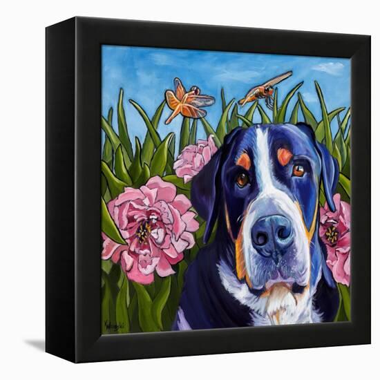 Dog and Dragonflies-Kathryn Wronski-Framed Stretched Canvas