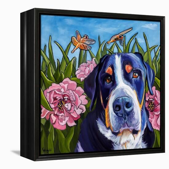 Dog and Dragonflies-Kathryn Wronski-Framed Stretched Canvas