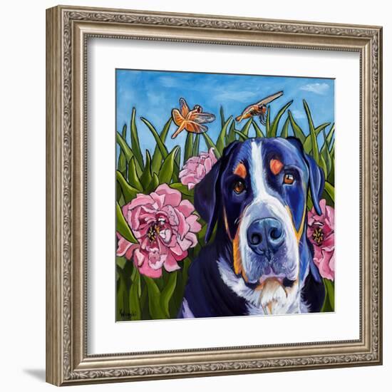 Dog and Dragonflies-Kathryn Wronski-Framed Art Print