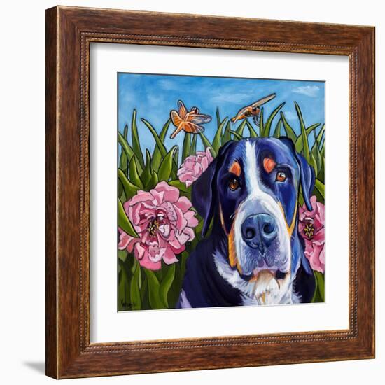 Dog and Dragonflies-Kathryn Wronski-Framed Art Print