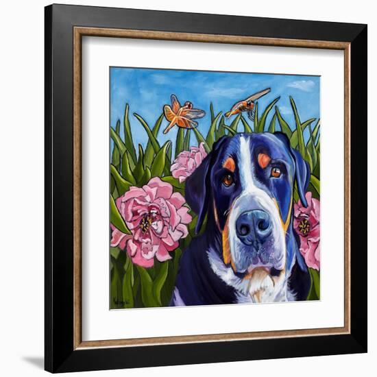 Dog and Dragonflies-Kathryn Wronski-Framed Art Print