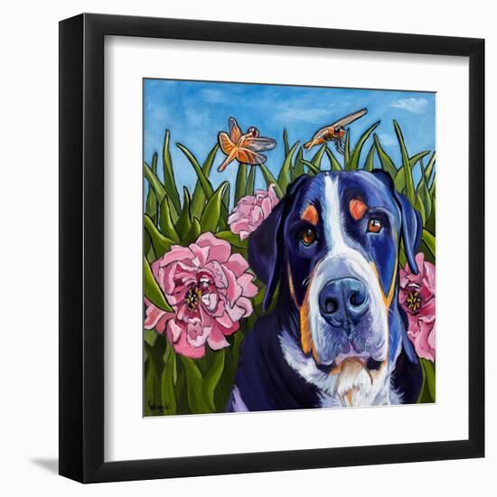 Dog and Dragonflies-Kathryn Wronski-Framed Art Print