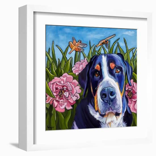 Dog and Dragonflies-Kathryn Wronski-Framed Art Print