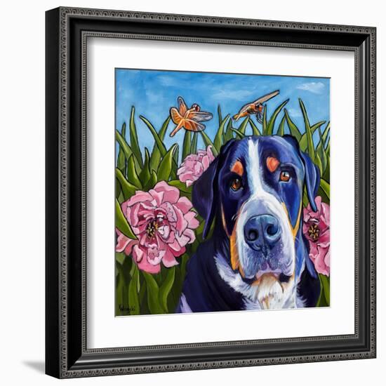 Dog and Dragonflies-Kathryn Wronski-Framed Art Print