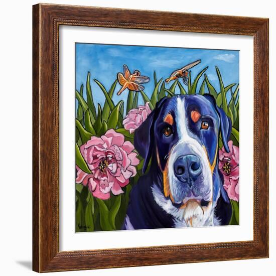 Dog and Dragonflies-Kathryn Wronski-Framed Art Print