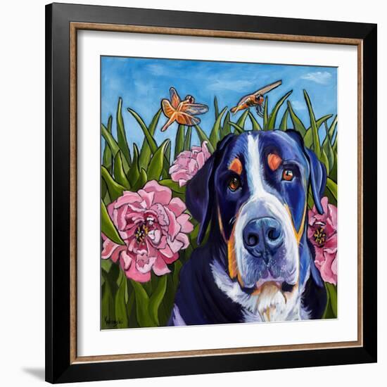 Dog and Dragonflies-Kathryn Wronski-Framed Art Print