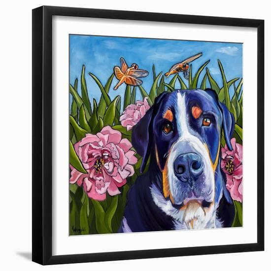 Dog and Dragonflies-Kathryn Wronski-Framed Art Print