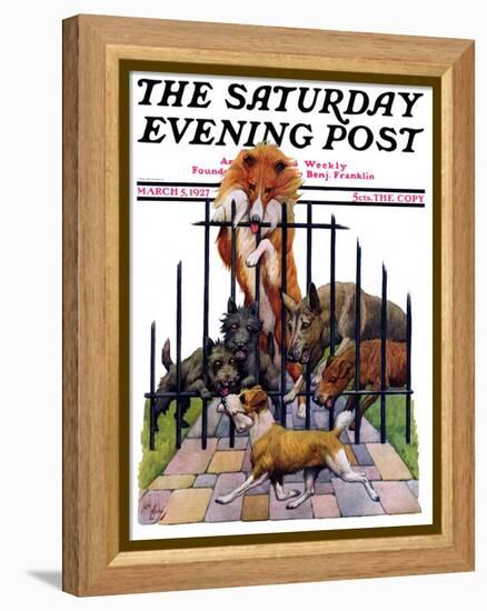 "Dog and His Bone," Saturday Evening Post Cover, March 5, 1927-Robert L. Dickey-Framed Premier Image Canvas