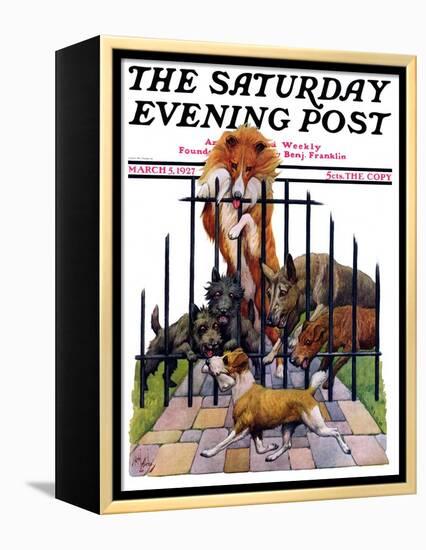 "Dog and His Bone," Saturday Evening Post Cover, March 5, 1927-Robert L. Dickey-Framed Premier Image Canvas