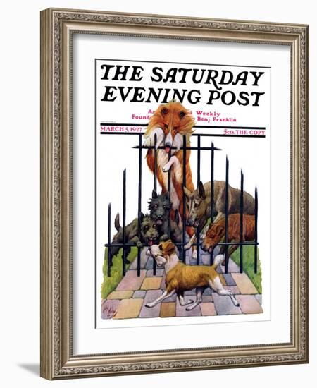 "Dog and His Bone," Saturday Evening Post Cover, March 5, 1927-Robert L. Dickey-Framed Giclee Print