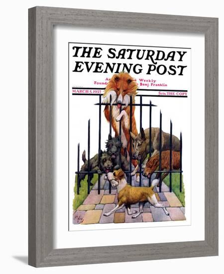 "Dog and His Bone," Saturday Evening Post Cover, March 5, 1927-Robert L. Dickey-Framed Giclee Print