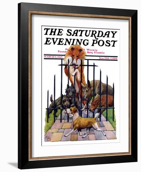 "Dog and His Bone," Saturday Evening Post Cover, March 5, 1927-Robert L. Dickey-Framed Giclee Print