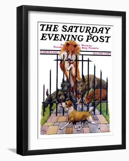 "Dog and His Bone," Saturday Evening Post Cover, March 5, 1927-Robert L. Dickey-Framed Giclee Print