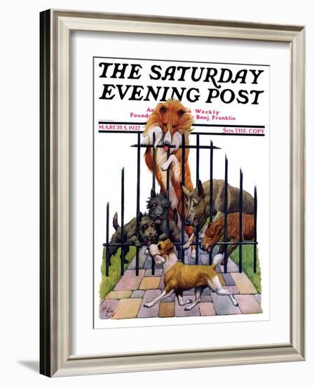 "Dog and His Bone," Saturday Evening Post Cover, March 5, 1927-Robert L. Dickey-Framed Giclee Print