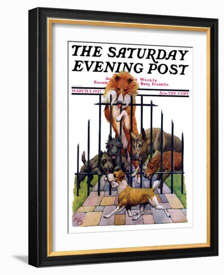 "Dog and His Bone," Saturday Evening Post Cover, March 5, 1927-Robert L. Dickey-Framed Giclee Print