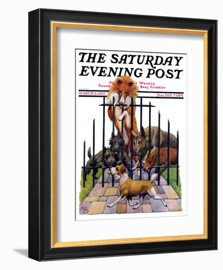 "Dog and His Bone," Saturday Evening Post Cover, March 5, 1927-Robert L. Dickey-Framed Giclee Print