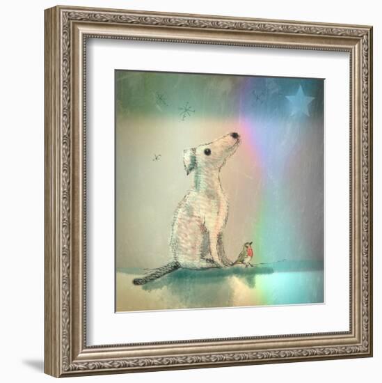 Dog and Starlight-Claire Westwood-Framed Art Print