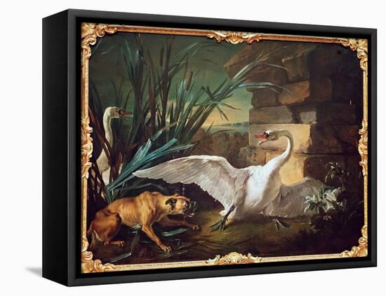 Dog and Swans (Oil on Canvas)-Jean-Baptiste Oudry-Framed Premier Image Canvas