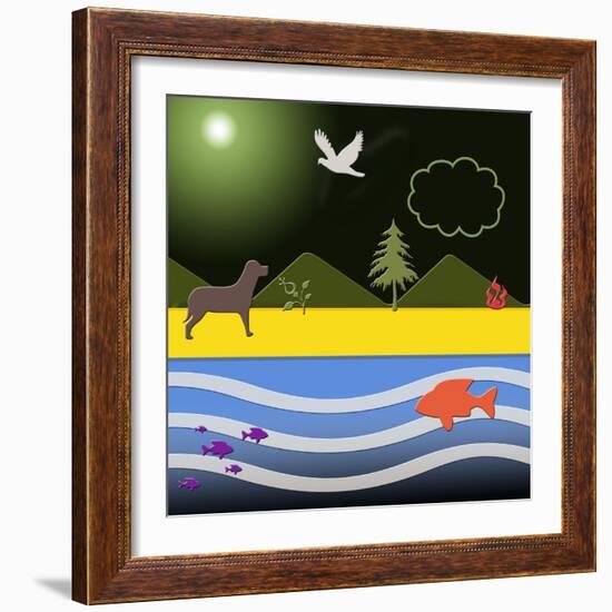 Dog At Beach-Art Deco Designs-Framed Giclee Print