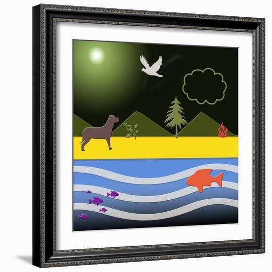 Dog At Beach-Art Deco Designs-Framed Giclee Print