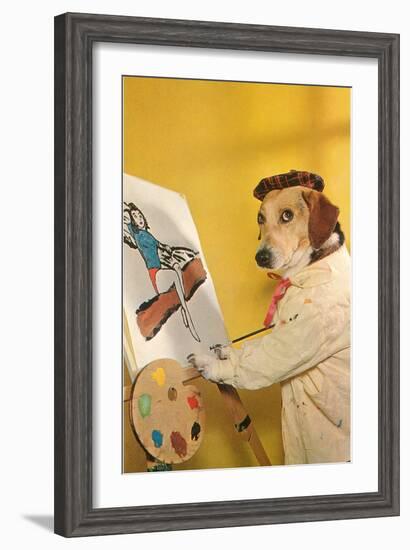 Dog at Easel, Retro-null-Framed Art Print