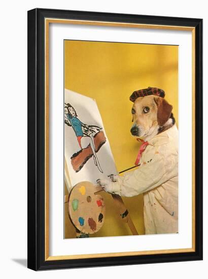 Dog at Easel, Retro-null-Framed Art Print