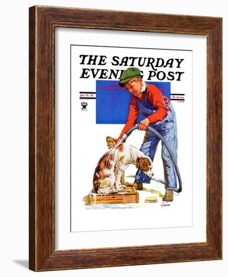 "Dog Bath," Saturday Evening Post Cover, January 13, 1934-J^F^ Kernan-Framed Giclee Print