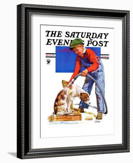 "Dog Bath," Saturday Evening Post Cover, January 13, 1934-J^F^ Kernan-Framed Giclee Print