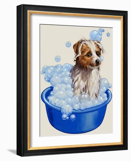 Dog Being Washed-English School-Framed Giclee Print