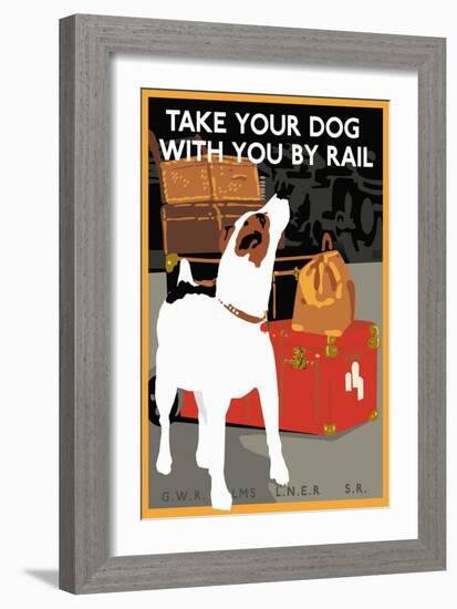 Dog by Rail-null-Framed Giclee Print