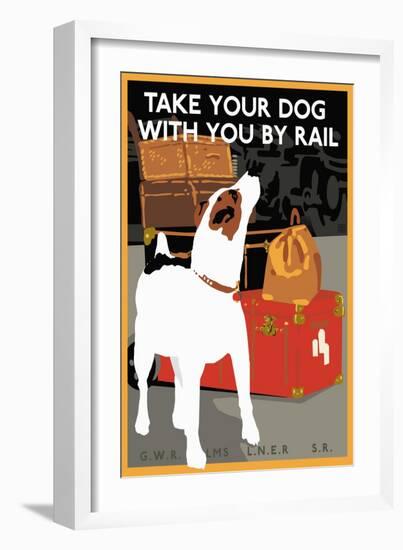 Dog by Rail-null-Framed Giclee Print