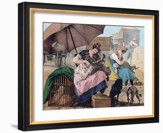 Dog Clippers on the Pont-Neuf, 1820 (Colour Litho)-John James Chalon-Framed Giclee Print