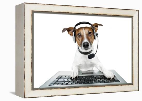 Dog Computer Pc Tablet-Javier Brosch-Framed Premier Image Canvas