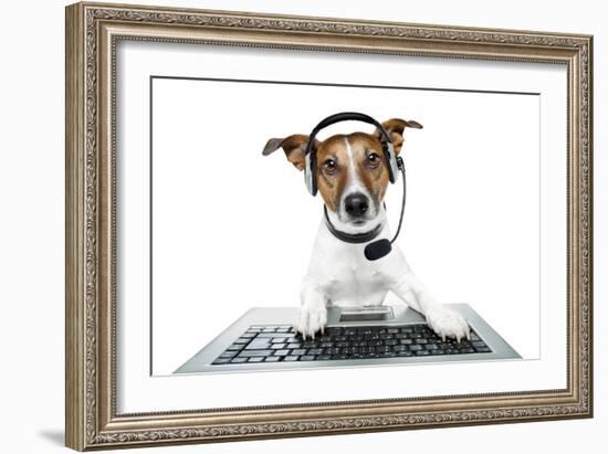 Dog Computer Pc Tablet-Javier Brosch-Framed Photographic Print