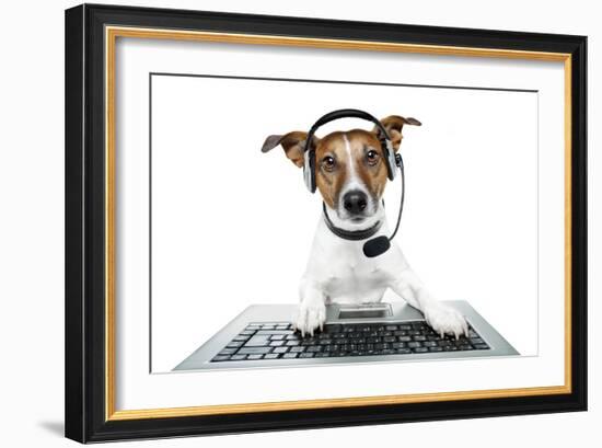 Dog Computer Pc Tablet-Javier Brosch-Framed Photographic Print