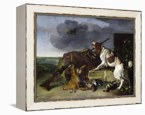Dog Defending the Game, 1658 (Oil on Canvas)-Melchior de Hondecoeter-Framed Premier Image Canvas