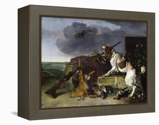 Dog Defending the Game, 1658 (Oil on Canvas)-Melchior de Hondecoeter-Framed Premier Image Canvas