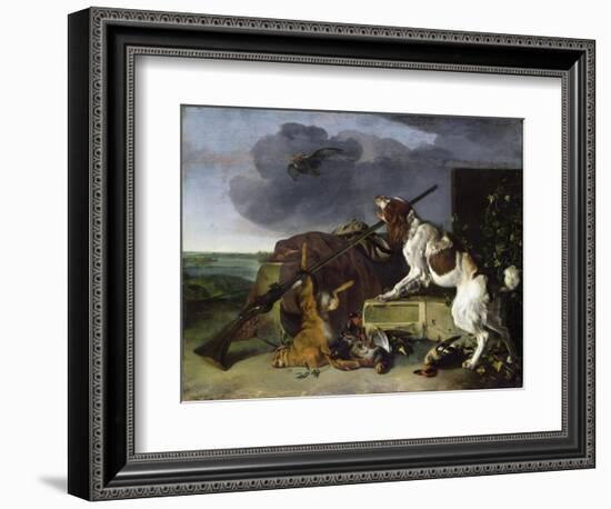 Dog Defending the Game, 1658 (Oil on Canvas)-Melchior de Hondecoeter-Framed Giclee Print