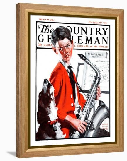 "Dog Doesn't Like Sax Sounds," Country Gentleman Cover, March 28, 1925-William Meade Prince-Framed Premier Image Canvas