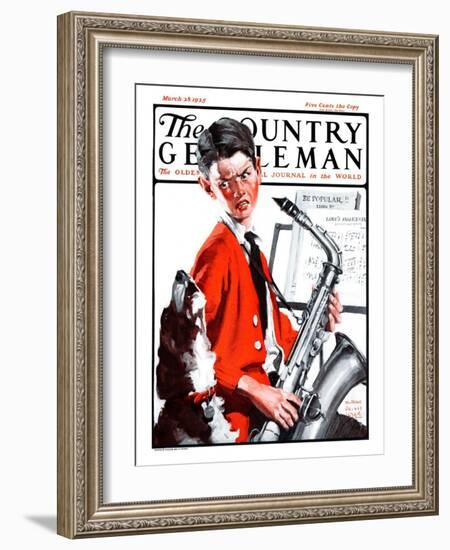 "Dog Doesn't Like Sax Sounds," Country Gentleman Cover, March 28, 1925-William Meade Prince-Framed Giclee Print