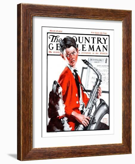 "Dog Doesn't Like Sax Sounds," Country Gentleman Cover, March 28, 1925-William Meade Prince-Framed Giclee Print